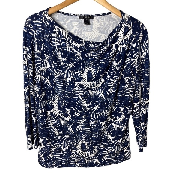 St John Printed Off The Shoulder Top Blue Size Large Three Quarter Sleeves - Picture 1 of 5